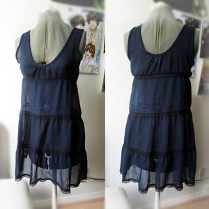 CLOSEOUT Sheer navy black lace chiffon top dress S